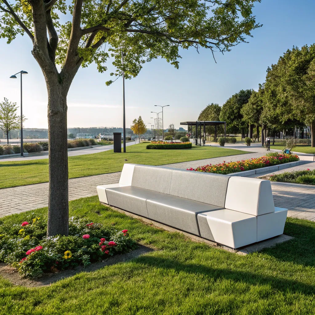 Modern seating with a stylish bench in a park